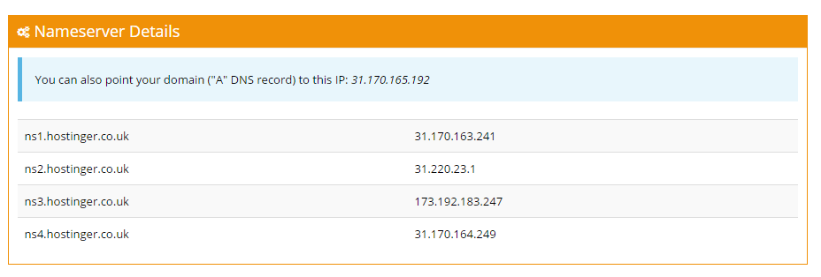 Nameservers are listed in the first column.