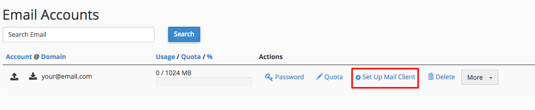 cPanel Email Accounts Section Set Up
