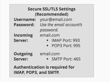 cPanel Email Accounts SSL TSL Settings