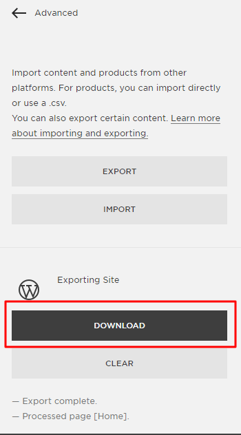 Downloading the export file