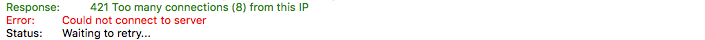 421 Too Many Connections (8) from this IP Error in FileZilla