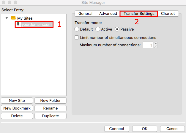 FileZilla Transfer Settings Tab