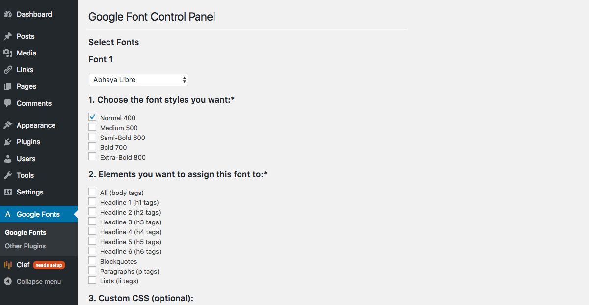 Google Fonts Control Panel