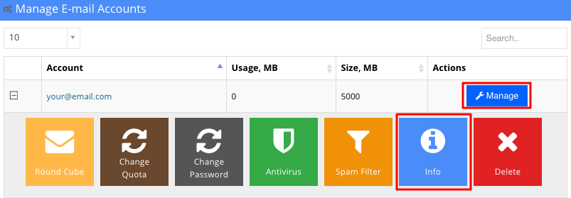 Hostinger Manage Email Accounts Button