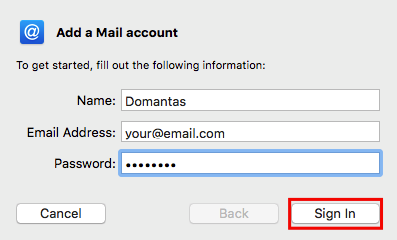 Mac Mail Add a Mail Account Fill Information