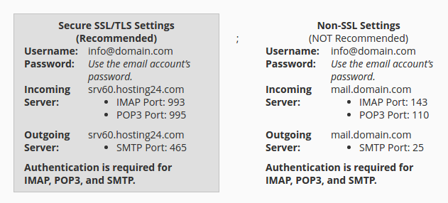 POP3/SMTP settings