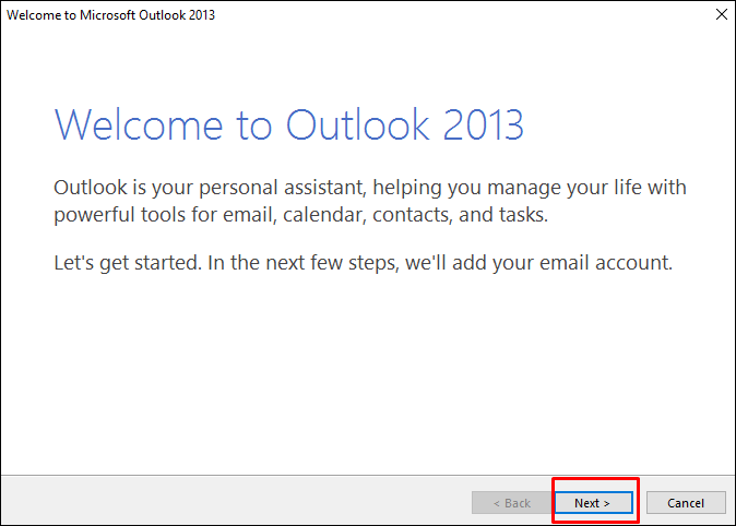 Outlook welcome window