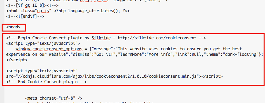 Paste the code for cookie notice