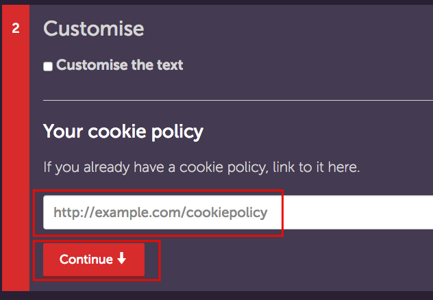 Providing Cookie notice page