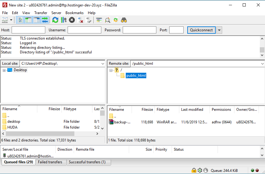 This image shows public_html directory in FileZilla's Remote Site panel