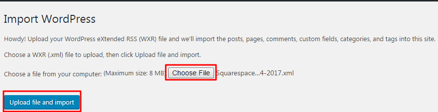 Selecting the file to import