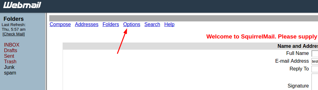 SquirrelMail -> Options