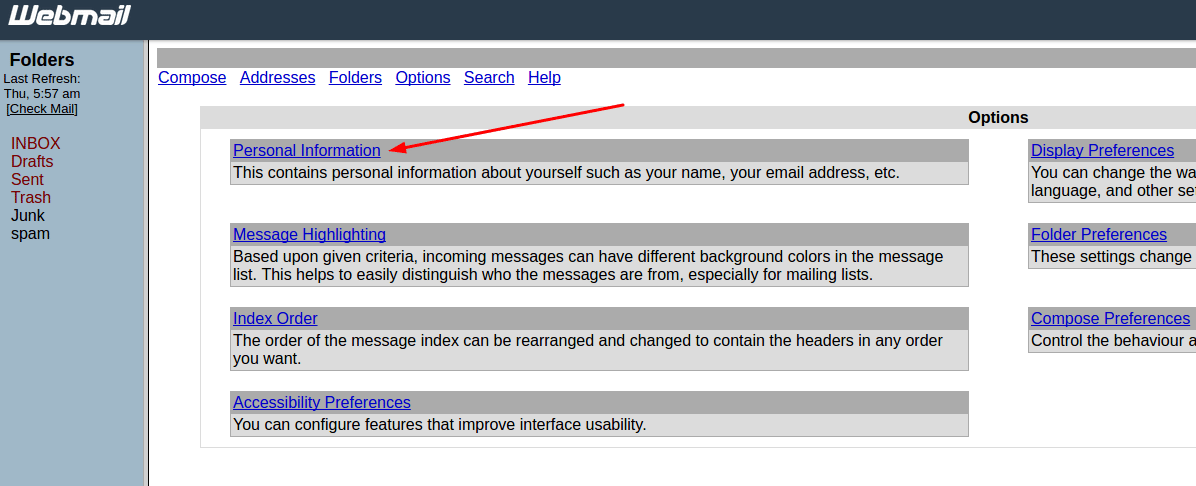 SquirrelMail -> Options Window