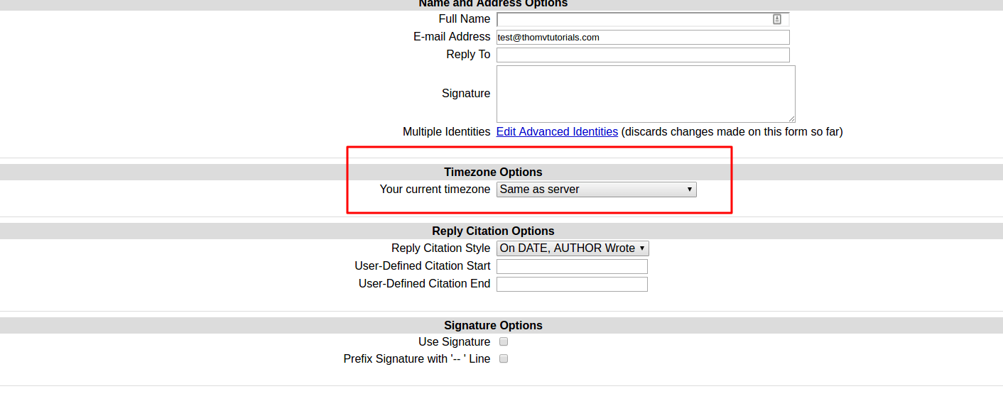 SquirrelMail -> Timezone options