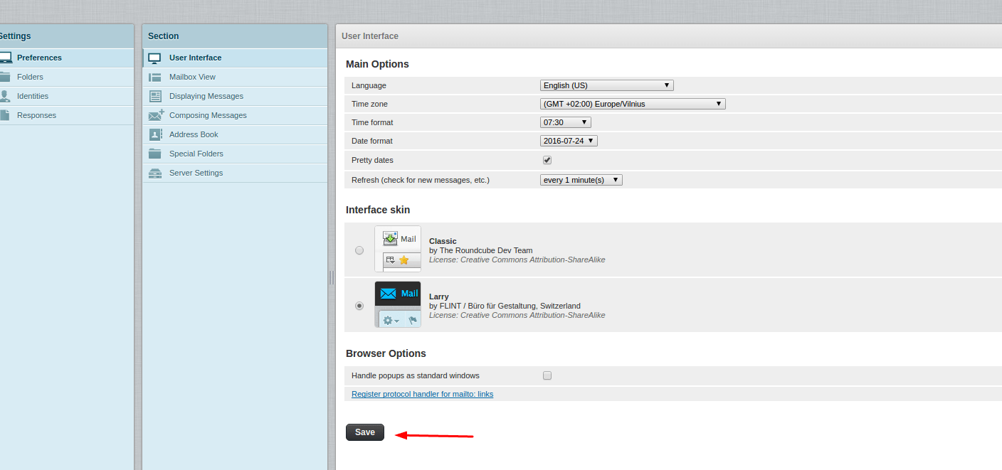 Time Zone settings -> Save