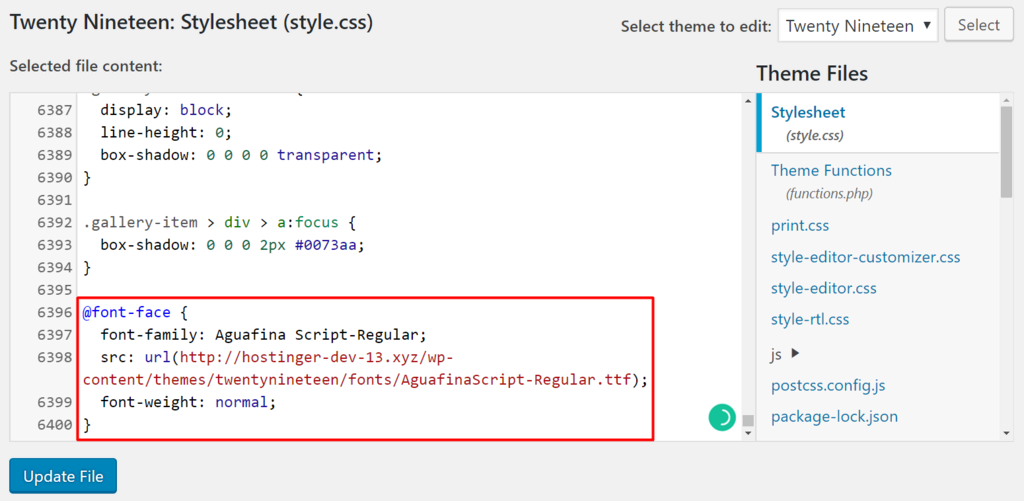 mengupdate file style.css menggunakan Theme Editor di WordPress