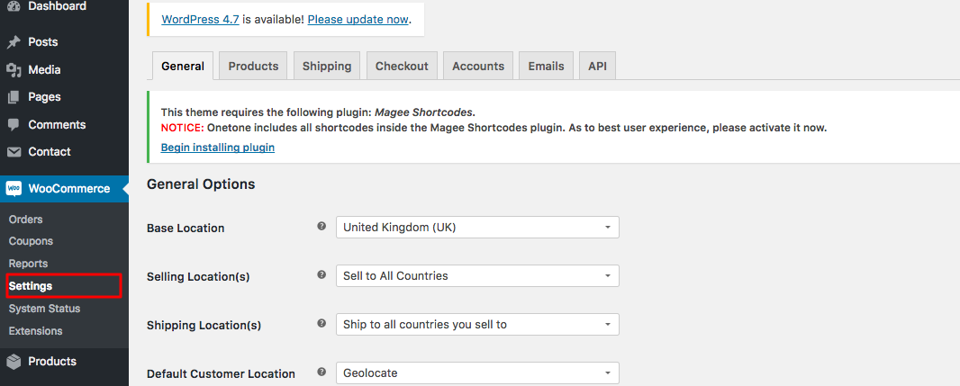 WooCommerce Settings Page
