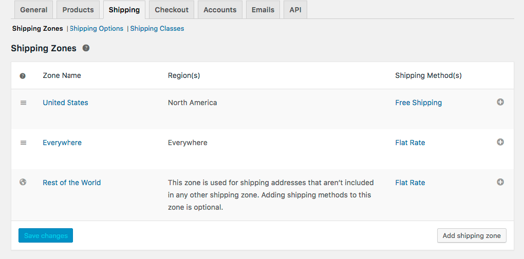 WooCommerce Settings Shipping Tab