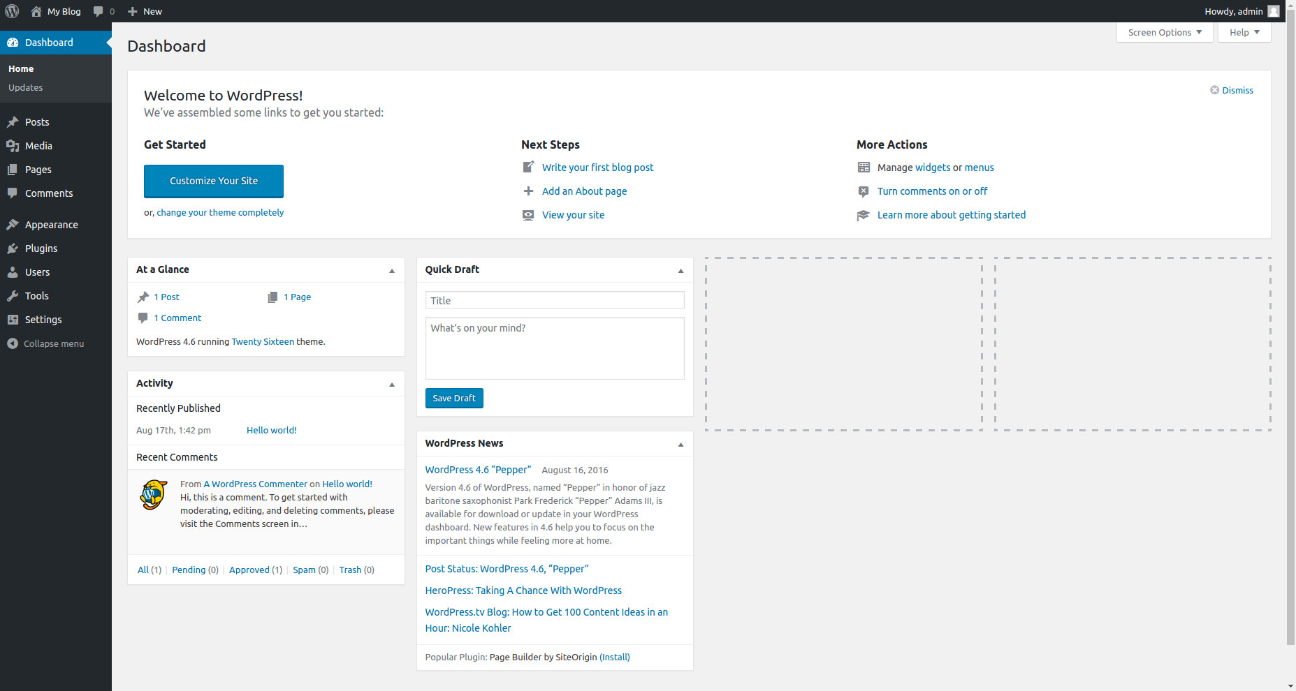 WordPress dashboard