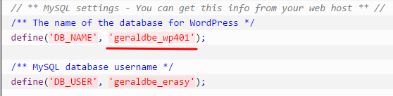 WordPress database name in wp-config.php