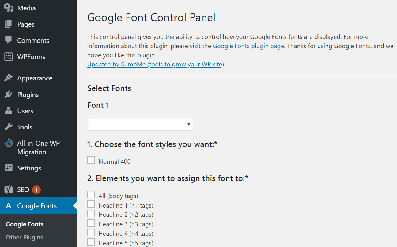 Using the WP Google Fonts plugin