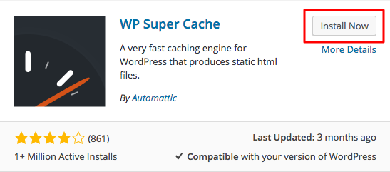 WordPress WP Super Cache Plugin Install Button