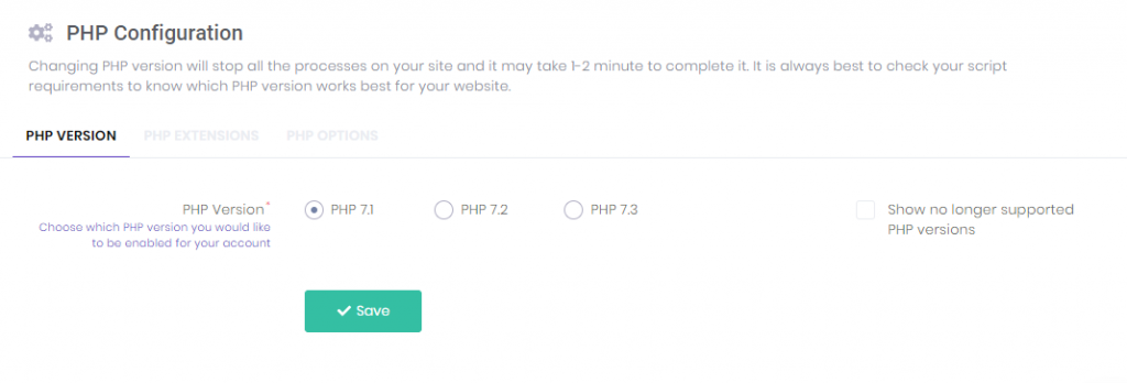 Changing php versions via php configurations on hPanel