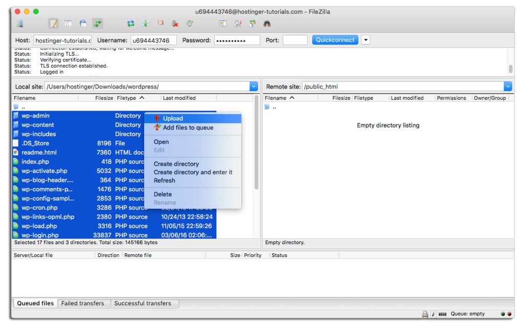 Uploading WordPress Files With FileZilla