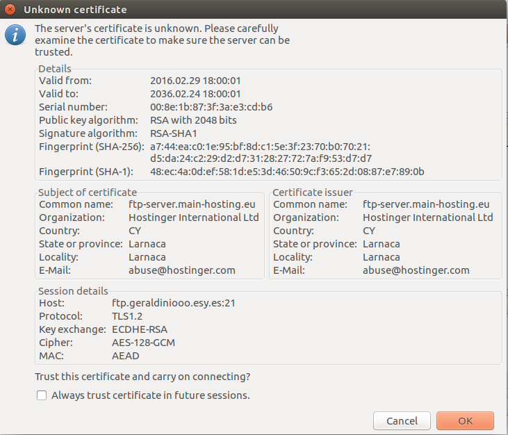 FileZilla FTP client FTP par rapport à la connexion TLS