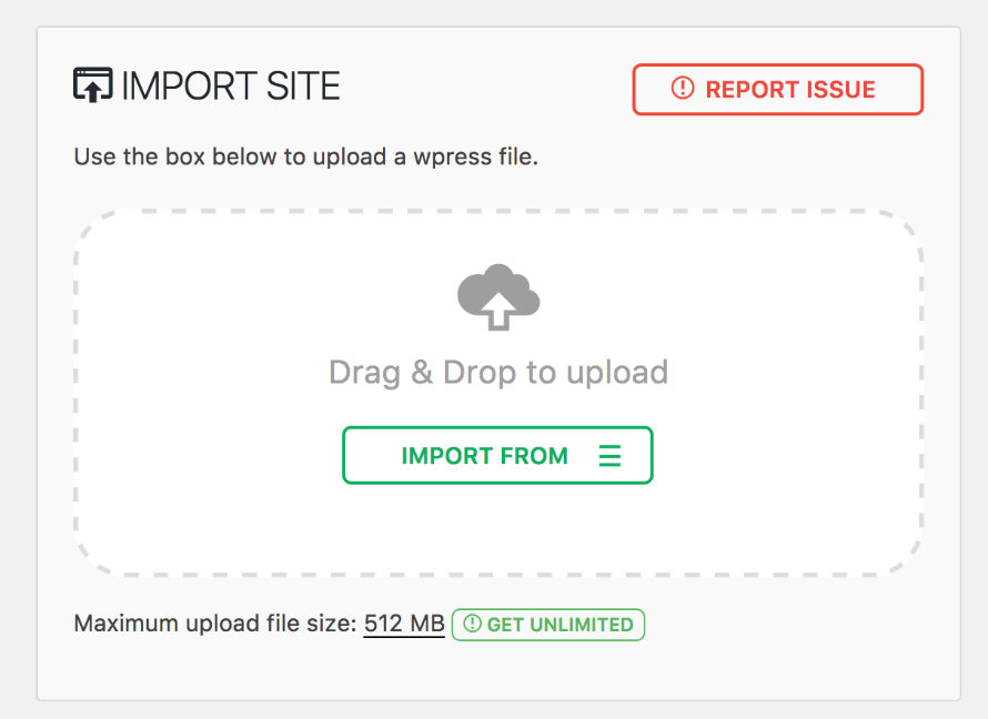 Import Site feature in All-in-One WP Migration plugin.