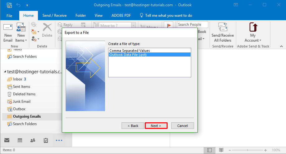 Outlook Export Choose File Type