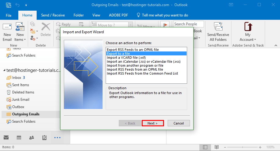 Outlook Export to a File