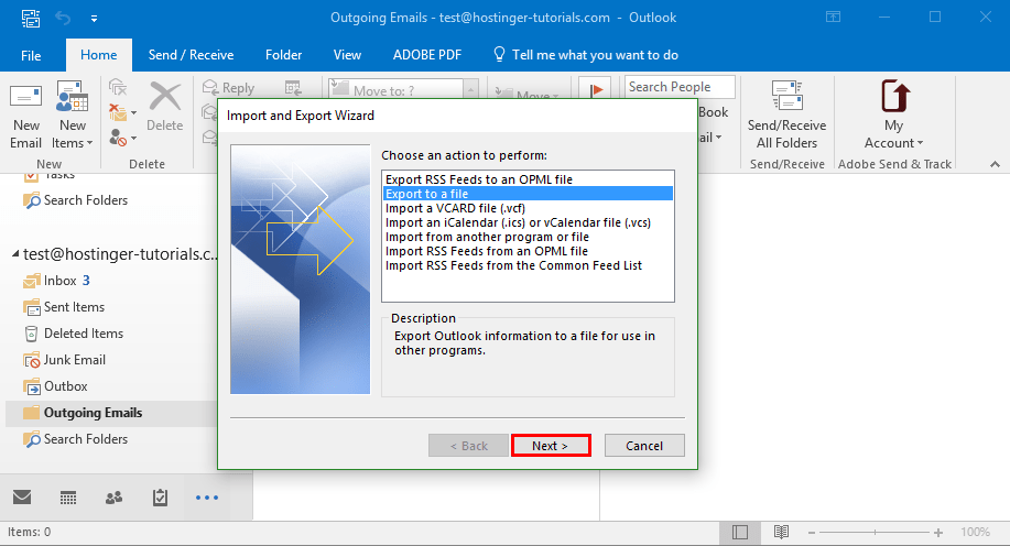 Outlook İçeri Dışarı Aktar