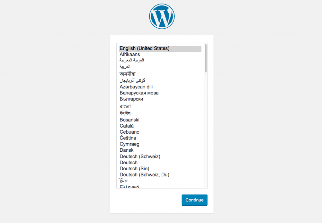 Docker WordPress Installation Screen