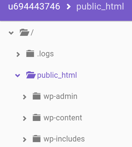 menu de navegação no gerenciador de arquivos da hostinger