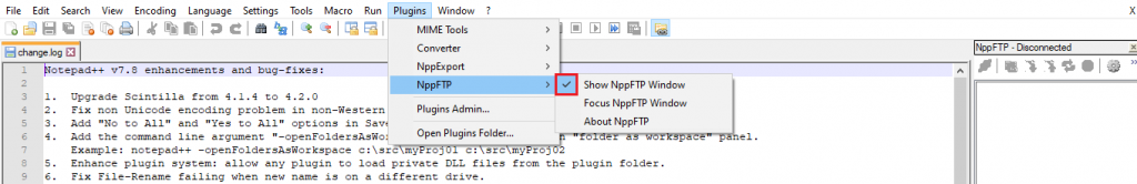 This image shows you how to display the settings of NppFTP plugin