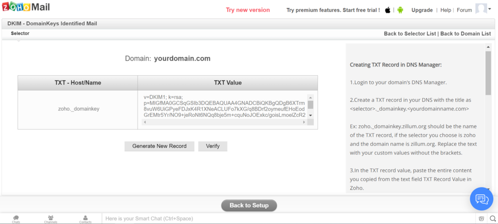 Screenshot of Zoho Mail TXT value