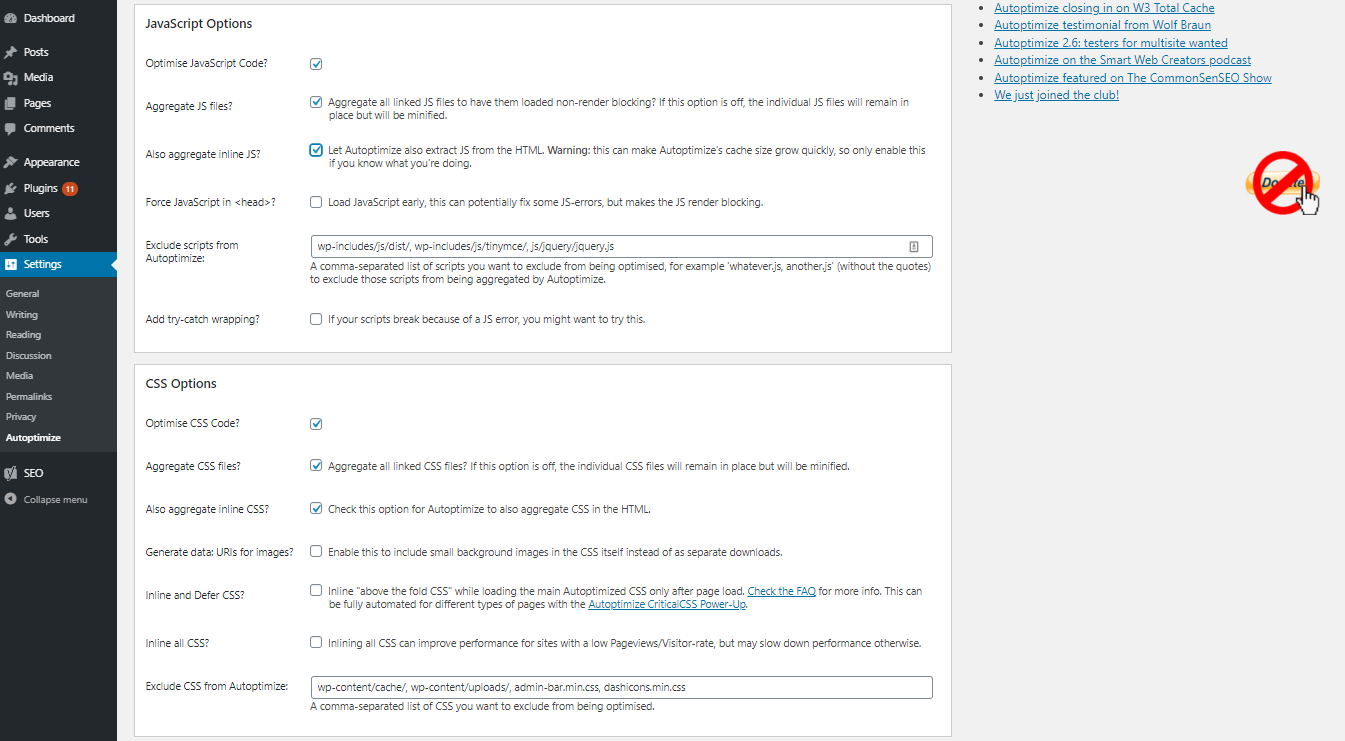advanced setting to optimise css and js by agregating inline CSS and JS as well