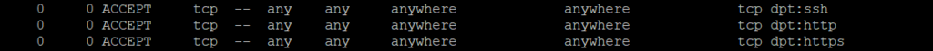 The accepted destination port in iptables which consist of http, https, and ssh