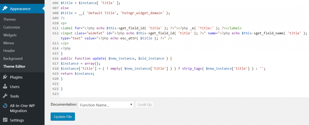 Adding custom widget code to functions.php file in WordPress