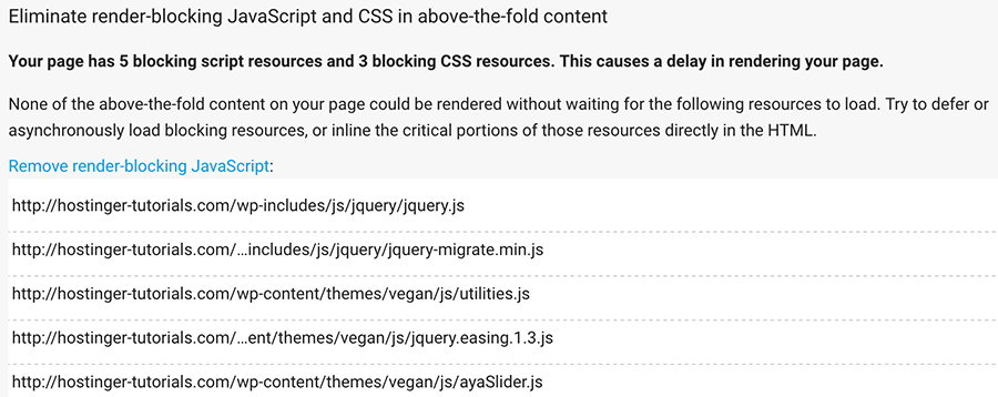 Error Eliminate render-blocking JavaScript and CSS in above-the-fold Content di PageSpeed Insights