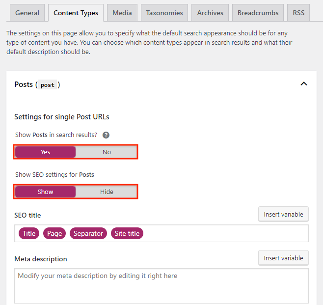 Post settings for URLs