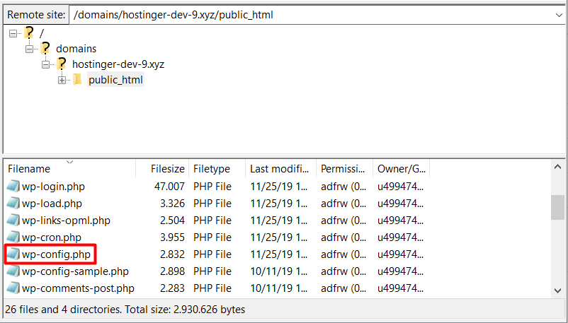 The location of wp-config.php file