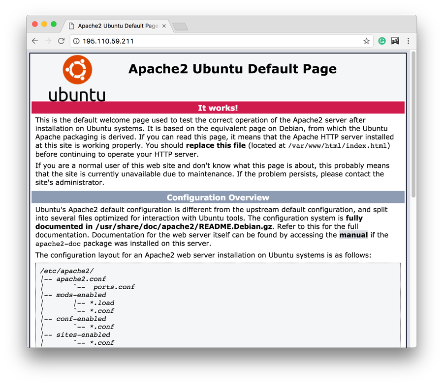 Installation de LAMP sur Ubuntu - Page par défaut d'Apache 2