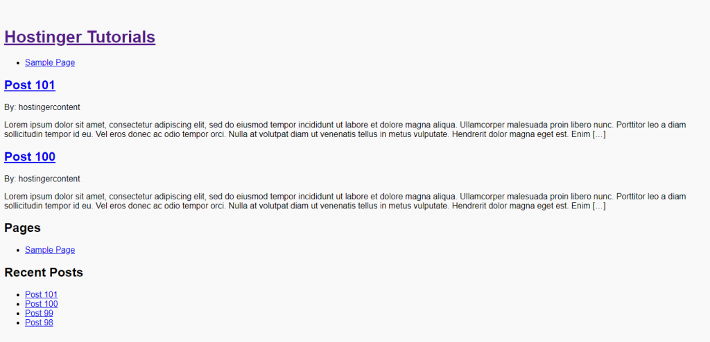 A plain page of your website after the basic theme template files are applied.