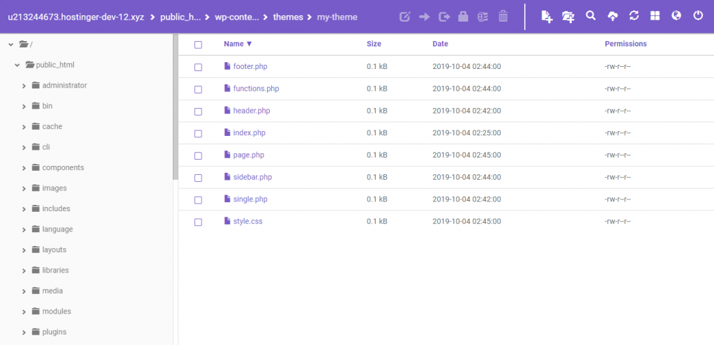 Creating template files folder on your File Manager to store your new theme.