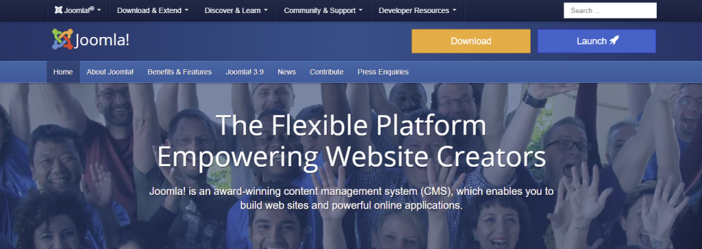 Screenshot showing Joomla's homepage
