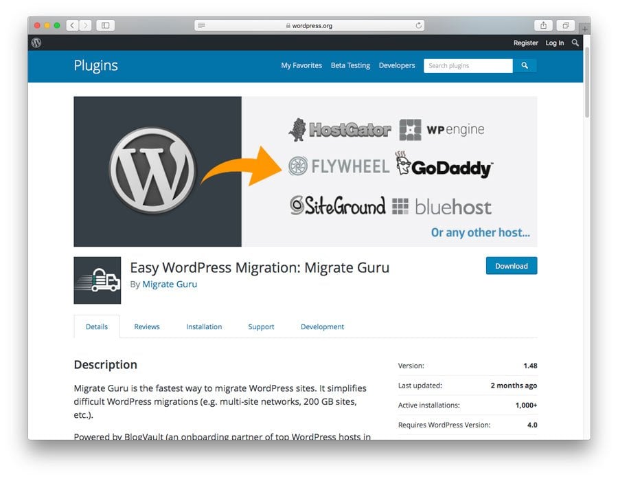 Migrate Guru WordPress Plugin Page