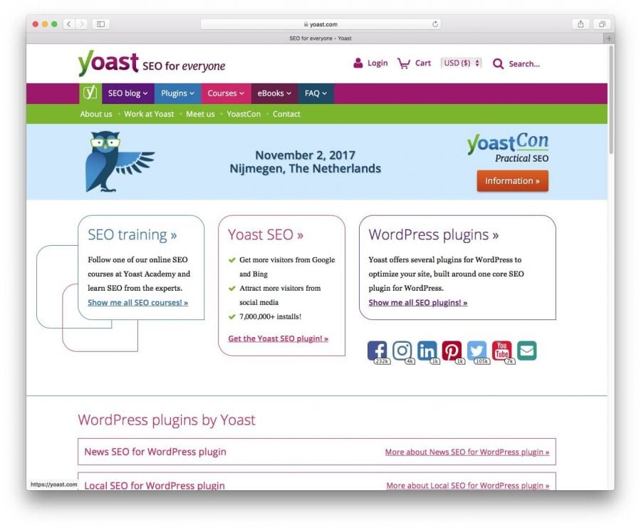 Capture d'écran du site web du plugin yoast. 