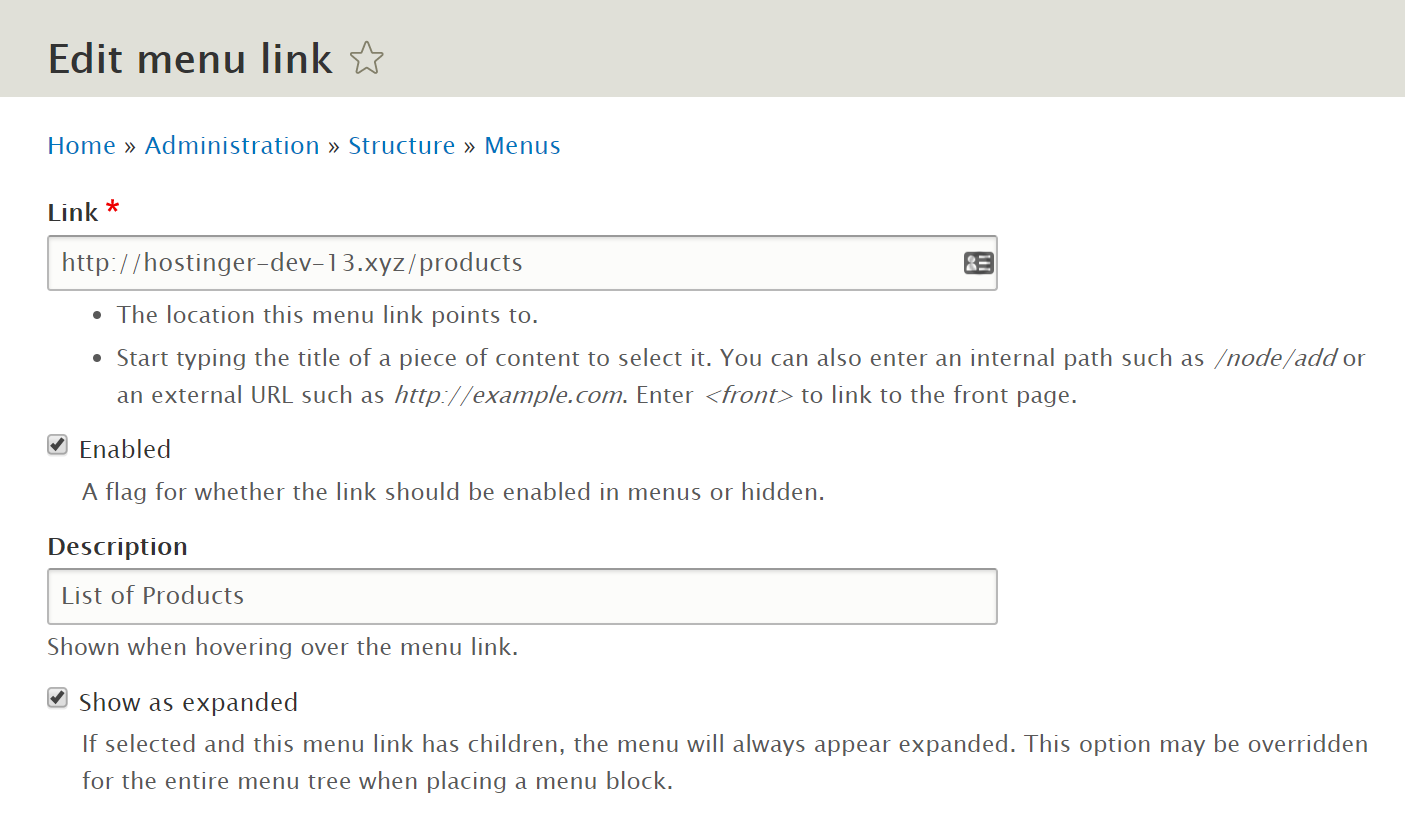 add a menu link on drupal